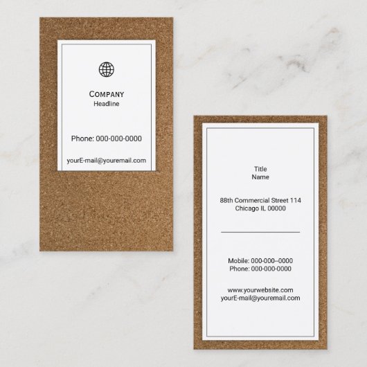 Visitekaartje kurkbord (Voorkant / Achterkant)