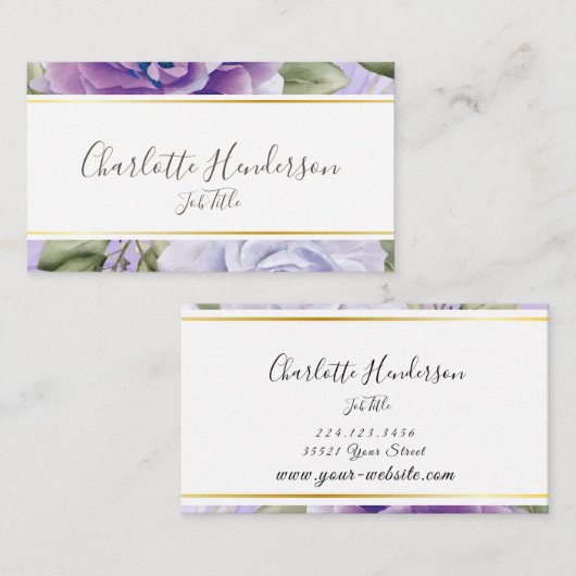 Visitekaartje lavender Rozen (Voorkant / Achterkant)