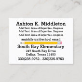 Visitekaartje leraar (Achterkant)