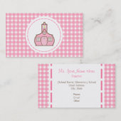 Visitekaartje leraar - Roze Gingham (Voorkant / Achterkant)