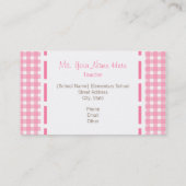 Visitekaartje leraar - Roze Gingham (Achterkant)