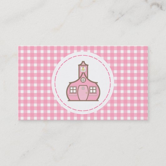Visitekaartje leraar - Roze Gingham (Voorkant)