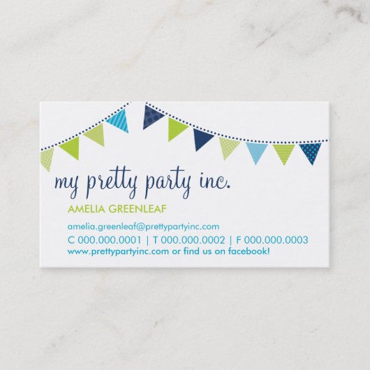 VISITEKAARTJE :: Leuke Bunting Navy limoen Aqua (Voorkant)