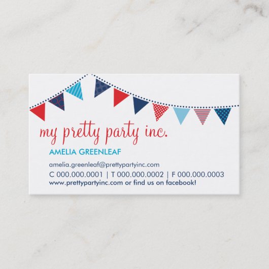 VISITEKAARTJE :: Leuke Bunting Navy Red Aqua (Voorkant)