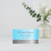 Visitekaartje lichtblauw en geborsteld staal (Staand voorkant)