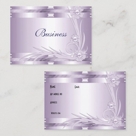 Visitekaartje Lila Mauve Art Deco Floral (Voorkant / Achterkant)