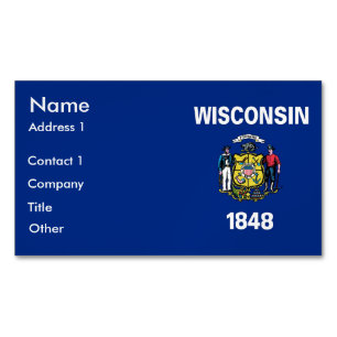 Visitekaartje Magnet met Vlag van Wisconsin, Veren Magnetisch Visitekaartje