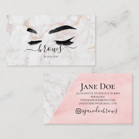 Visitekaartje Marble Pink Brows (Voorkant / Achterkant)