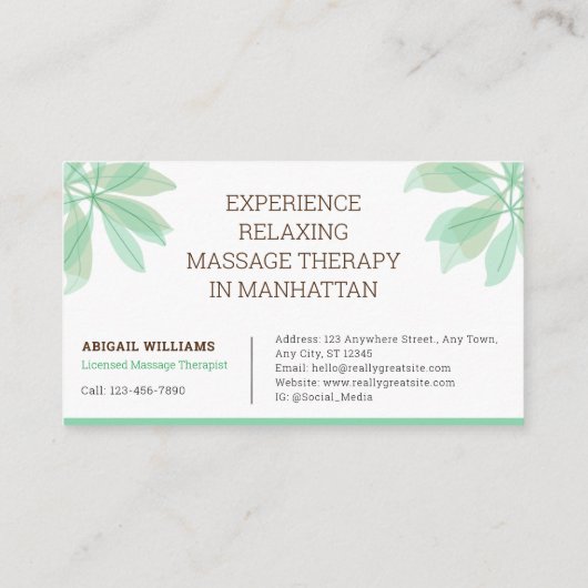 Visitekaartje: Massage Therapist Service Visitekaartje (Achterkant)