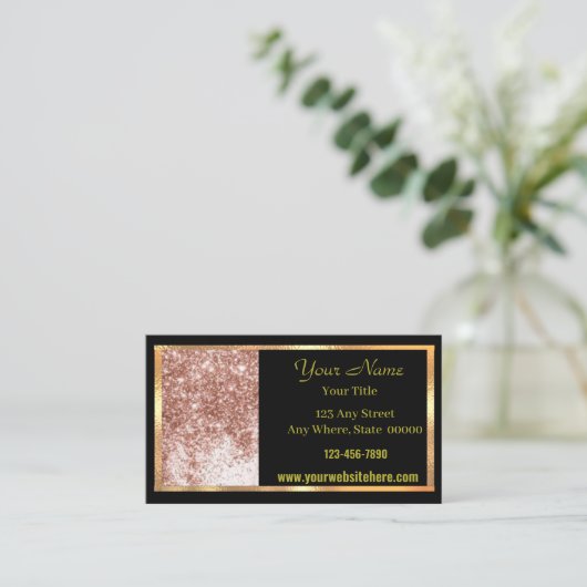 Visitekaartje Mauve Black Gold Sparkle Contactkaartje (Staand voorkant)