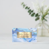 visitekaartje met azuurrooster en goudfolie (Staand voorkant)