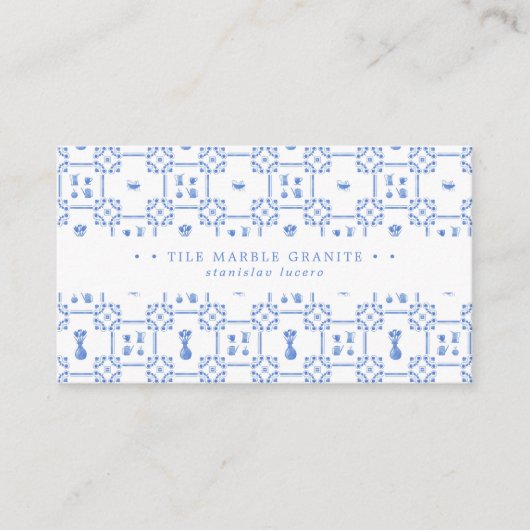 Visitekaartje met blauw en witte tegel (Voorkant)