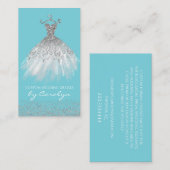 Visitekaartje met blauw en zilver glittery Seamstr (Voorkant / Achterkant)