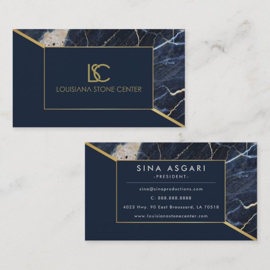 Visitekaartje met blauwe en goudmarmer (Voorkant / Achterkant)