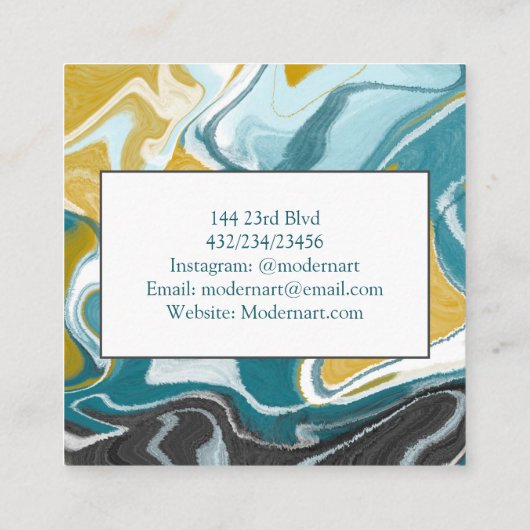 Visitekaartje met blauwe, grijze en goudmarmer (Achterkant)