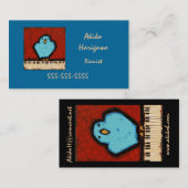 visitekaartje met blauwvogel- en toetsenbordpianis (Voorkant / Achterkant)