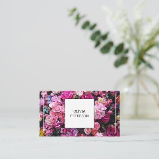 Visitekaartje met bloemachtergrond. (Staand voorkant)