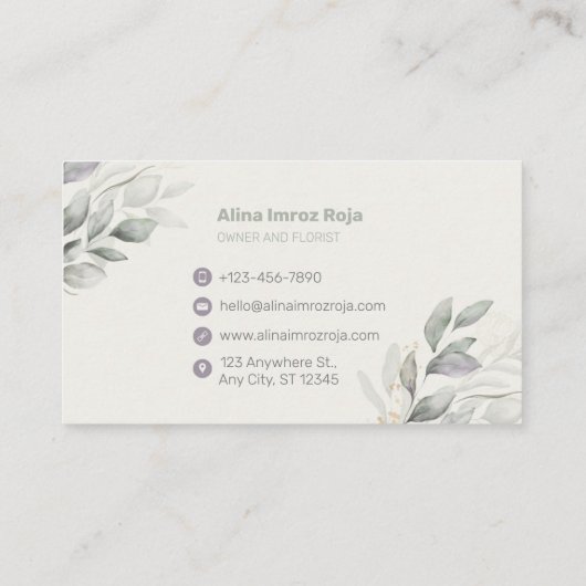 Visitekaartje met bloemen en Waterverf (Achterkant)