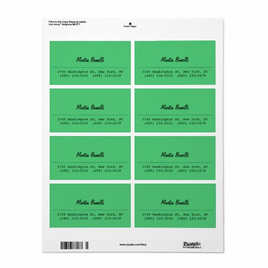 Visitekaartje met de Corner Emerald Green Plain Etiket (Full Sheet)