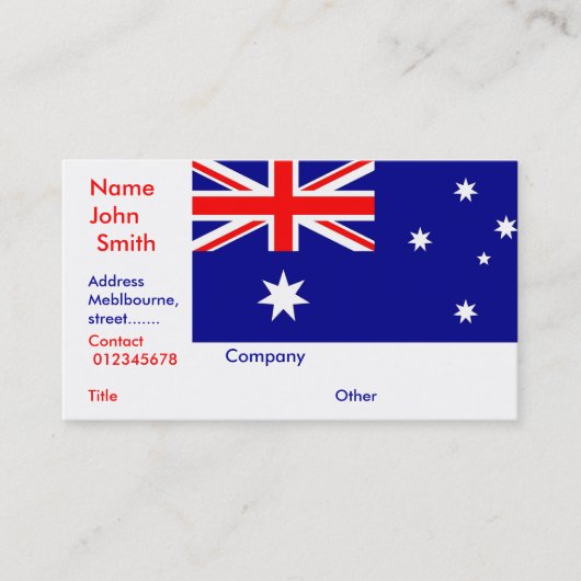 Visitekaartje met de vlag van Australië (Voorkant)