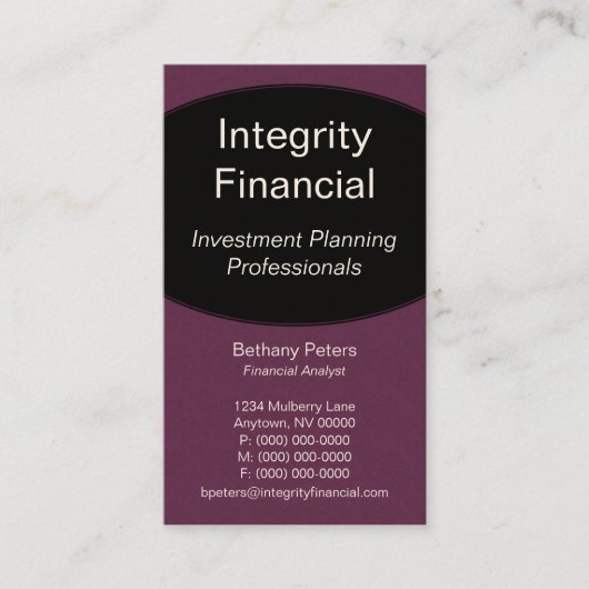 Visitekaartje met Executive Curves, Eggplant (Voorkant)