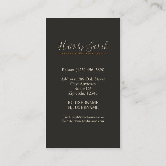 Visitekaartje met gestyliseerd haarsalon (Achterkant)