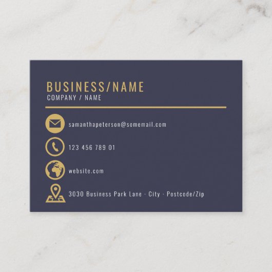 Visitekaartje met gouden en blauwe pictogrammen (Voorkant)
