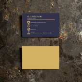 Visitekaartje met gouden en blauwe pictogrammen
