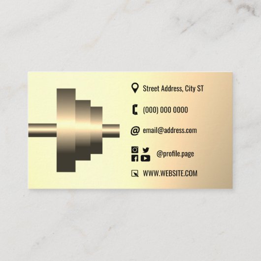 Visitekaartje met goudmetallische dumbbels (Achterkant)