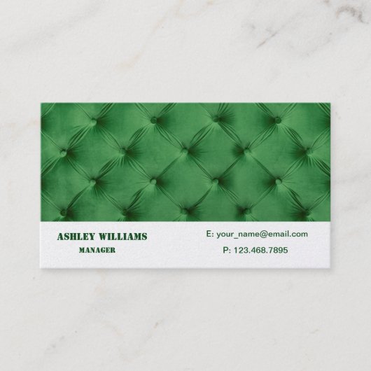 visitekaartje met groene hoofdletters (Voorkant)