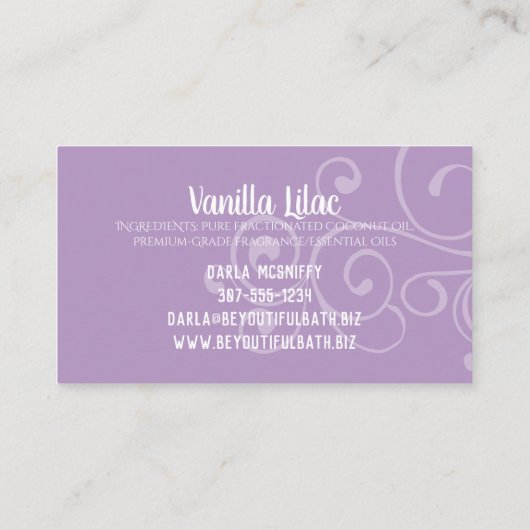 Visitekaartje met handgemaakte zeepbadjes (Achterkant)