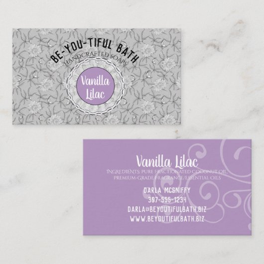 Visitekaartje met handgemaakte zeepbadjes (Voorkant / Achterkant)