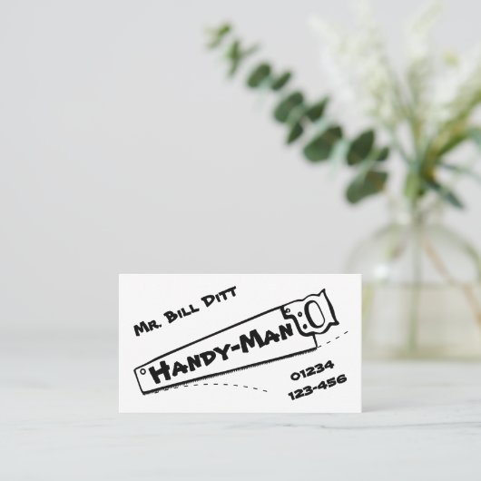 Visitekaartje met handig Man (Staand voorkant)