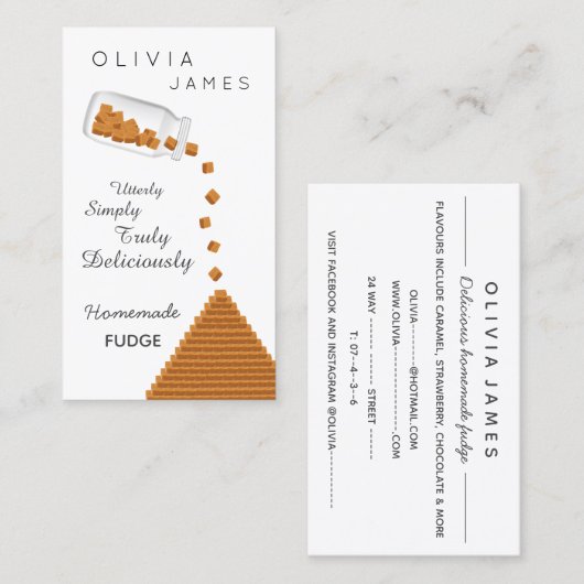 Visitekaartje met heerlijk zelfgemaakte fudge (Voorkant / Achterkant)