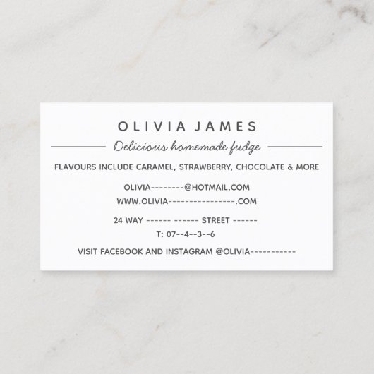 Visitekaartje met heerlijk zelfgemaakte fudge (Achterkant)