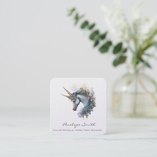 Visitekaartje met het Double Horn Unicorn Square (Staand voorkant)