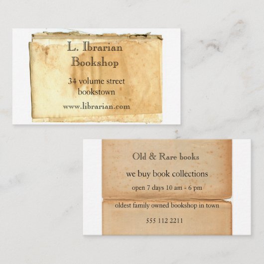 Visitekaartje met het oude boek (Voorkant / Achterkant)