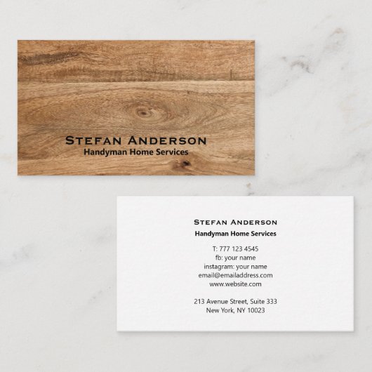 Visitekaartje met houten textuur (Voorkant / Achterkant)