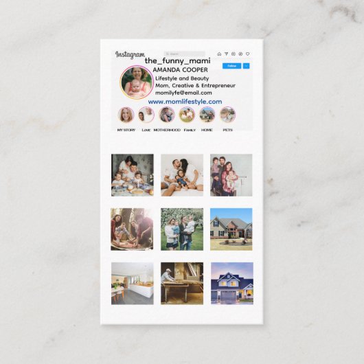 Visitekaartje met instagram-collage (Voorkant)