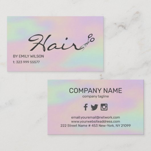 Visitekaartje met kleurrijke achtergrond en schaar (Voorkant / Achterkant)