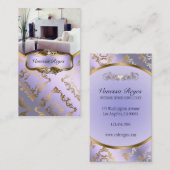 Visitekaartje met lavender en Gold Damask-foto (Voorkant / Achterkant)