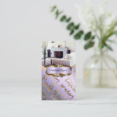 Visitekaartje met lavender en Gold Damask-foto (Staand voorkant)