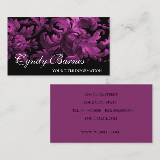 Visitekaartje met magenta en zwarte acanthus (Voorkant / Achterkant)