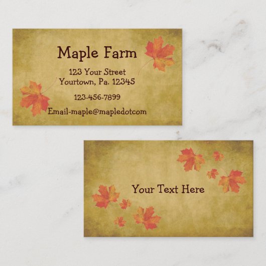 Visitekaartje met mapelbladeren (Voorkant / Achterkant)