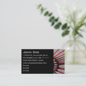 Visitekaartje met metalen zilver en rode accenten (Staand voorkant)