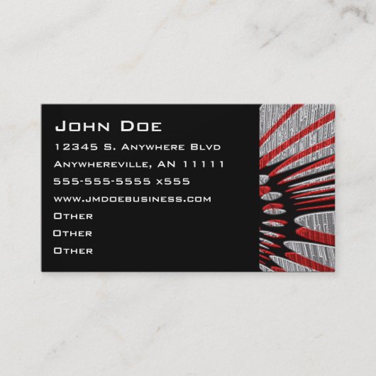 Visitekaartje met metalen zilver en rode accenten (Voorkant)