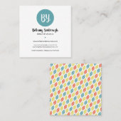 Visitekaartje met modern blauw, koraal en gele bla (Voorkant / Achterkant)