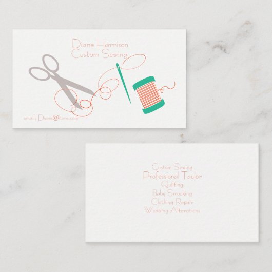 Visitekaartje met naalden en schroefdraad (Voorkant / Achterkant)