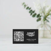 Visitekaartje met QR-code | Modern zwart ontwerp (Staand voorkant)