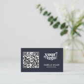 Visitekaartje met QR-code | Moderne marineblauwe o (Staand voorkant)